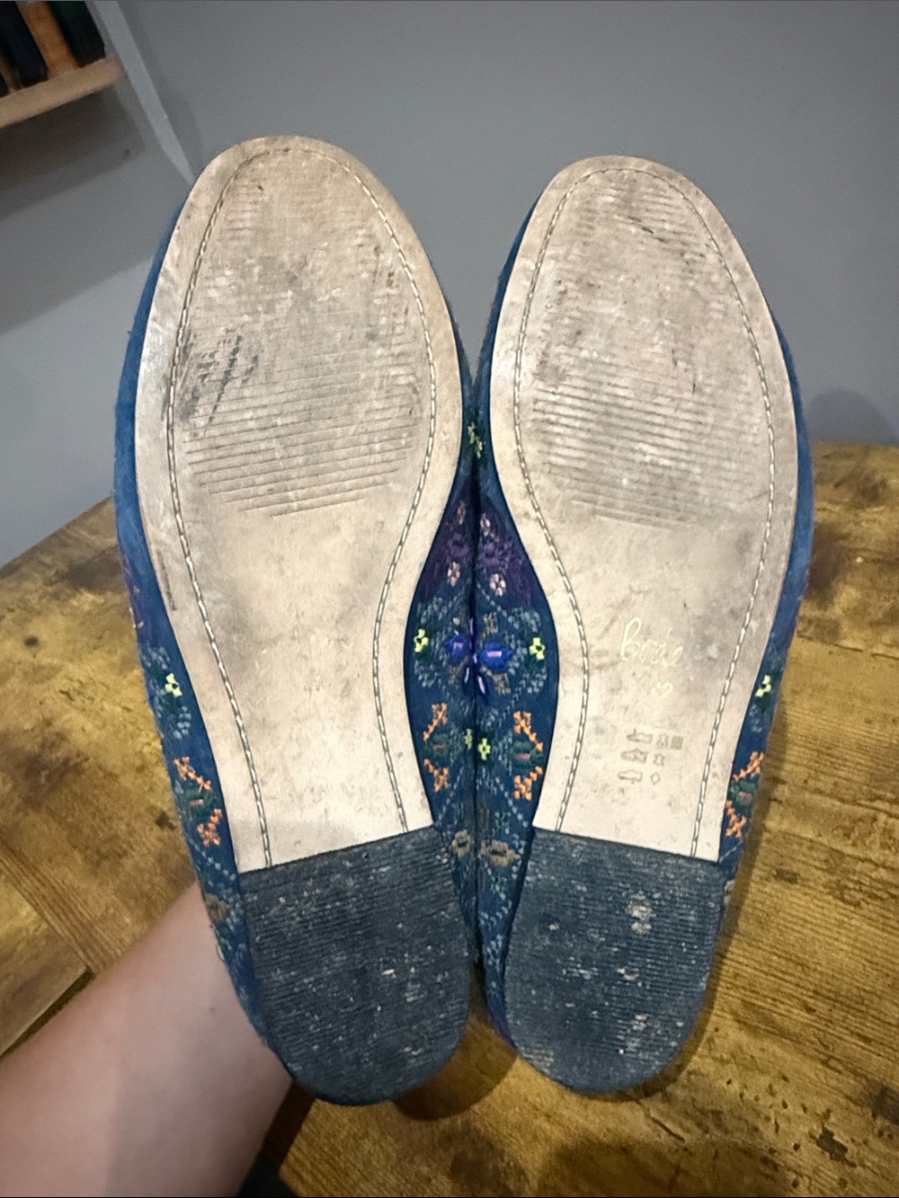 Boden Navy Velvet Floral Loafers with Jeweled Trim - Picture 4 of 5
